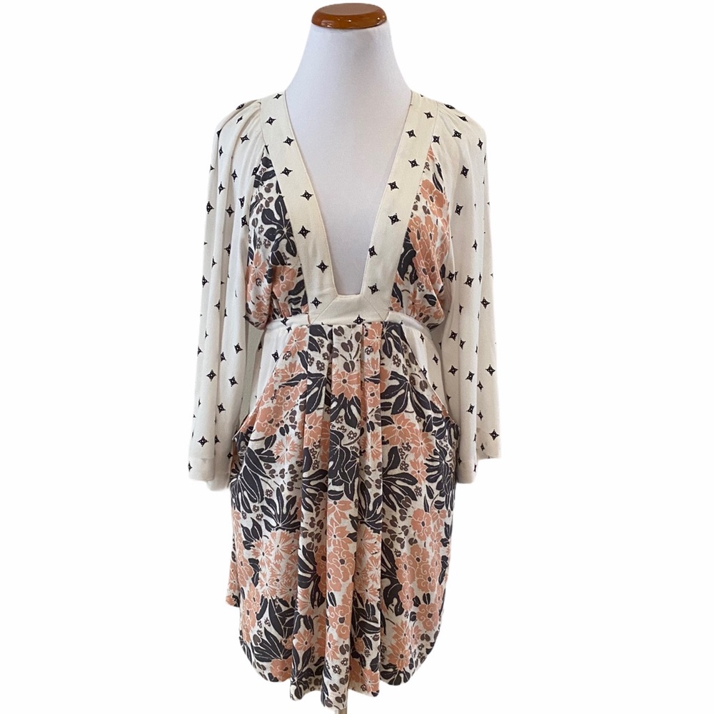 Free People Cream Floral Kimono Sleeve Boho Dress